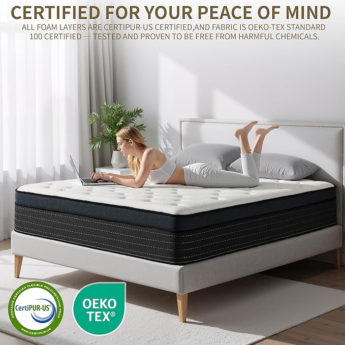 King Size Mattress 12 Inch, King Mattress in a Box, Hybrid Gel Memory Foam Medium Firm Feel Individual Pocket Springs Matress, Breathable Fabric, Strong Edge Support, Fiberglass Free