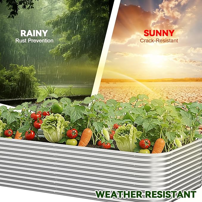 2 Pack Tall 8x4FT Raised Beds for Gardening, Corrugated Galvanized Steel Raised Garden Bed, Outdoor Metal Above Ground Garden Bed for Vegetables and Flowers-8x4x1.5FT