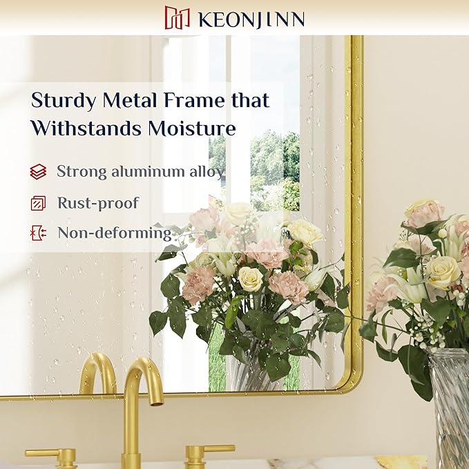Keonjinn Brushed Gold Bathroom Mirror 72” x 36” Large Gold Bathroom Vanity