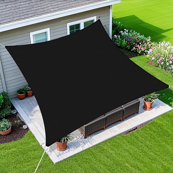 Amagenix Sun Shade Sail 7'X12' Curved Edge Outdoor Shade Canopy Black Breathable 95% UV Block Shade Cloth for Patio Garden Backyard (We Make Custom Size)