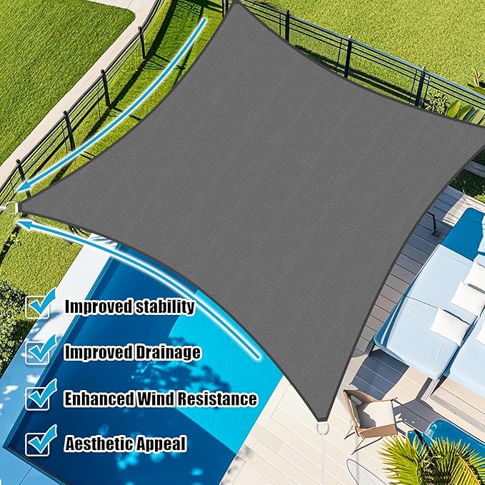 Amagenix Sun Shade Sail 16'X24' Curved Edge Outdoor Shade Canopy Dark Grey Breathable 95% UV Block Shade Cloth for Patio Garden Backyard (We Make Custom Size)