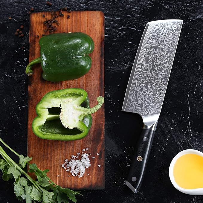 Professional Nakiri Knife 7 Inch - Classic Damascus pattern Japanese VG-10 Steel Chef Knives