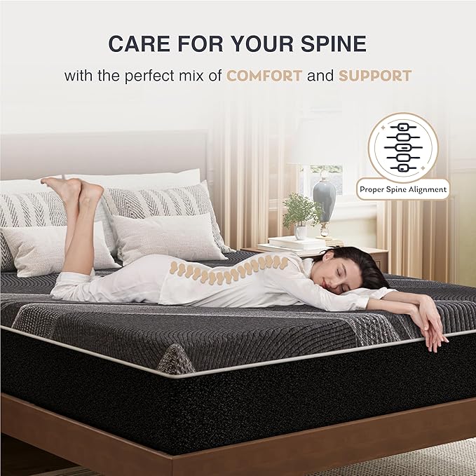 Queen Mattress 10 Inch Charcoal Gel Memory Foam in a Box, CertiPUR-US Certified, Fiberglass Free, Cooling Double Mattress, Made in The USA of US Foam, 80" × 60" × 10", Medium