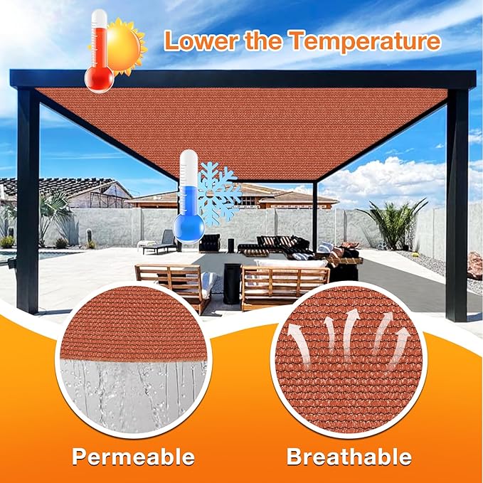 Artpuch 90% Sun Shade Cloth, 14 x 24 FT Pergola Shade Cover Canopy with Grommets, Sun Screen Fabric Tarp for Patio, Outdoor, Garden, Backyard, Rust Red
