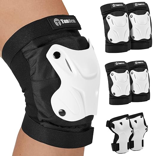 Skating Protective Gear Kids Toddler Knee Pads and Elbow Pads Set, Bike Protection for Kids Wrist Guards for Roller Skating Skateboarding Cycling White