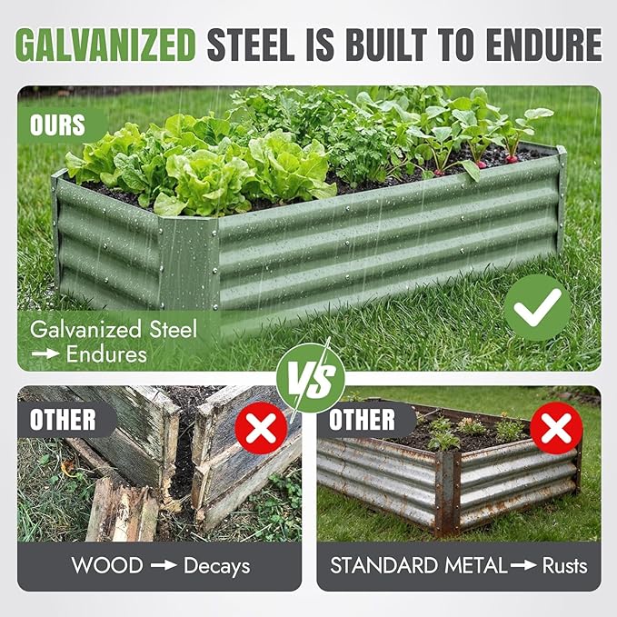 INNO STAGE 2 Pcs 4×2×1ft Galvanized Raised Garden Bed Kit, Galvanized Planter Raised Garden Boxes Outdoor, Large Metal Raised Garden Beds for Vegetables, Flowers, Herbs, and Succulents, Olive Green