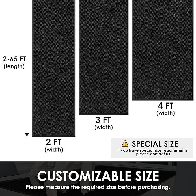 3′ x 11′ Front Door Mat Indoor Outdoor Entrance, Commercial Floor Mat Heavy Duty Dirt Trapper Entryway Doormat, Custom Size Non Slip Rubber Backing Welcome mat, Door Mat for High Traffic Area