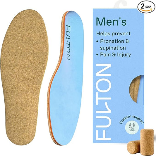 Fulton Men's Shock Absorbing Insoles with High Impact Arch Support - Custom Molding Cork Inserts Alleviate Plantar Fasciitis & Foot Fatigue- Athletic Running Insoles for Men (Men's Wide Size 13.5-14)