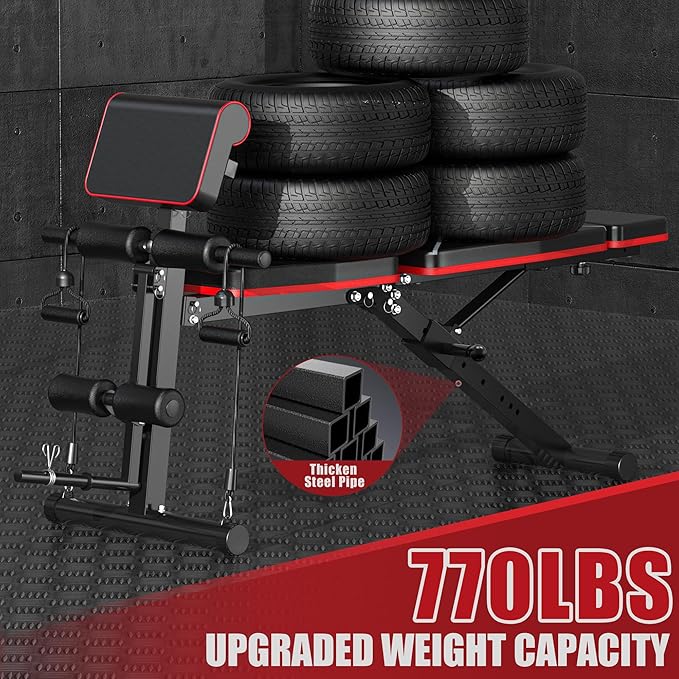 GIKPAL Adjustable Weight Bench - Workout Bench Press for Home Gym, Foldable Incline Decline Sit up Exercise Bench for Full Body Strength Training w/Leg Extension and Preacher Pad
