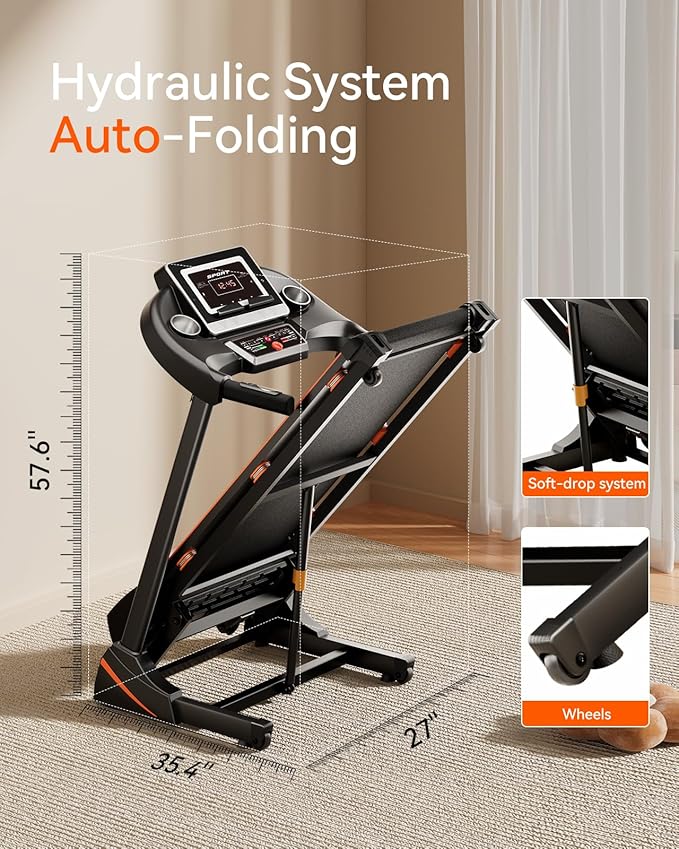 Treadmills for Home, Treadmill with 0-15% Auto Incline, 3HP Folding Treadmills for Running Walking with 300LBS Weight Capacity, Incline Treadmill Equipped with Bluetooth & Pulse Monitor