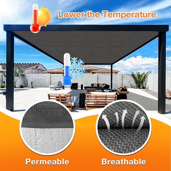 Artpuch Outdoor Pergola Shade Cover 11x12 FT Sun Shade Cloth with Grommets Dark Grey 90% UV Protection Canopy Patio Privacy Screen (Customized Available)
