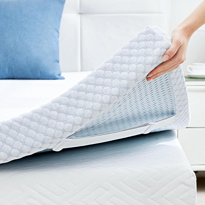 SINWEEK 3 Inch Full Size Cooling Memory Foam Mattress Topper for Pressure Relief, Thick Bed Mattress Pad with Cooling Soft Cover and Adjustable Straps, CertiPUR-US Certified