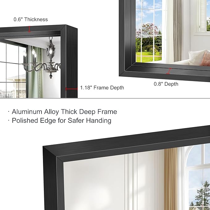 Black Framed Mirror 24"x42", Brushed Black Bathroom Mirrors