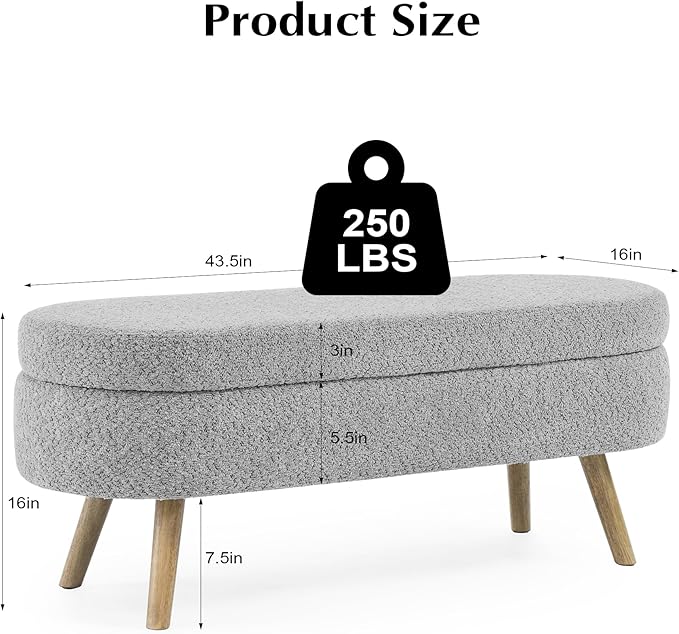 Storage Bench, 43" Storage Ottoman Bench, Shoe Storages Benches for Bedroom, Upholstered Entryway Benches with Seating, Rubber Wood Legs for Bedroom, Living Room, Entryway, Bed Side, Dark Gray