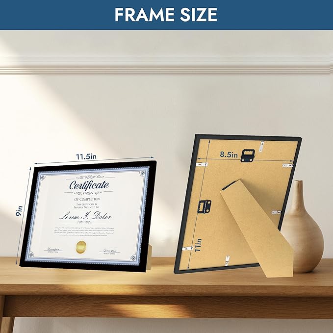 8.5x11 Picture Frame Set of 5,Black 8.5x11 Photo Frames Bulk for Document Certificate Award Diploma, Wall Hanging or Tabletop Display