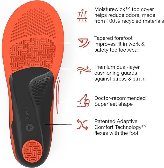 Superfeet Work Cushion - Trim-to-Fit Orthotic Shoe Inserts - Professional Grade - Men 11.5-13 / Women 12.5-14