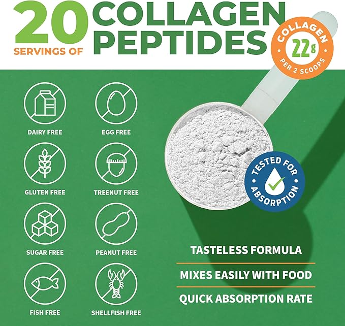 ForestLeaf Collagen Peptides Powder Unflavored - Hydrolyzed Grass Fed Keto Collagen Protein Powder Type 1, 2 & 3 - Vital Hair, Skin, Nails, Joints, Recovery, 11g Per Serving