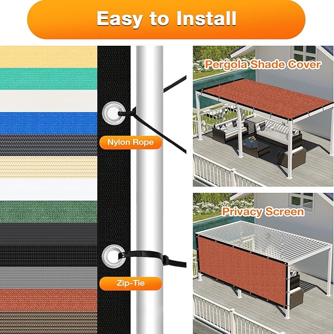 Artpuch 90% Sun Shade Cloth, 7 x 12 FT Pergola Shade Cover Canopy with Grommets, Sun Screen Fabric Tarp for Patio, Outdoor, Garden, Backyard, Rust Red