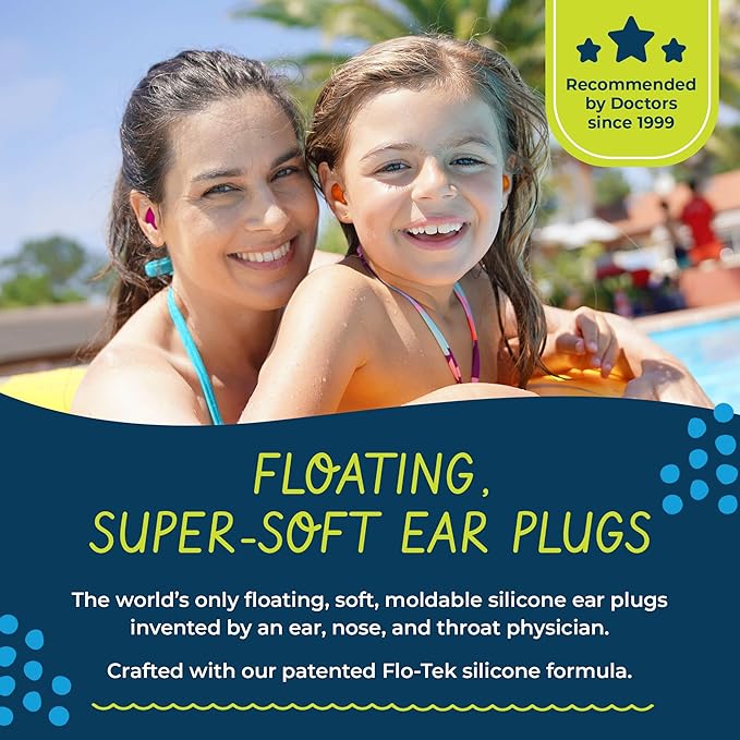 Earvolution Floating Putty Buddies Ear Plugs for Swimming - Invented by an Ear Physician - Moldable, Premium, Silicone - Floats on Water - Waterproof - Made in The USA- 3 Pack - Tan