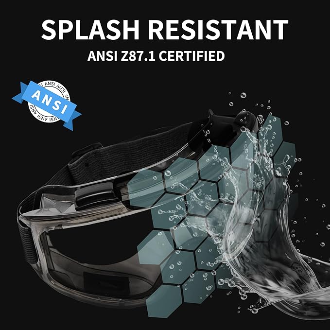 6 Pack Safety Goggles, ANSI Z87.1 Anti-Fog Lab Goggles, Adjustable Protective Eye Protection for Men