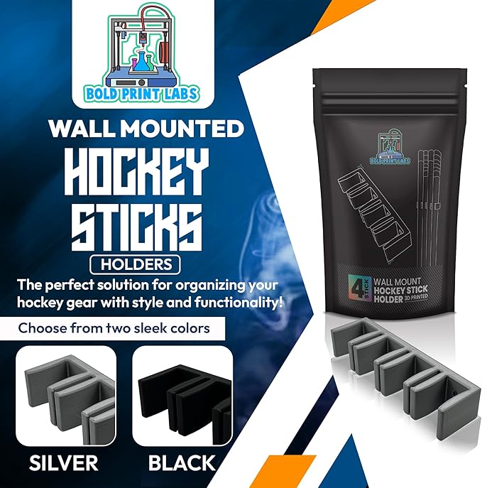 Wall Mount Hockey Stick Holder | Ice Hockey Stick Organizer (Black, 2 Stick Wall Mount)