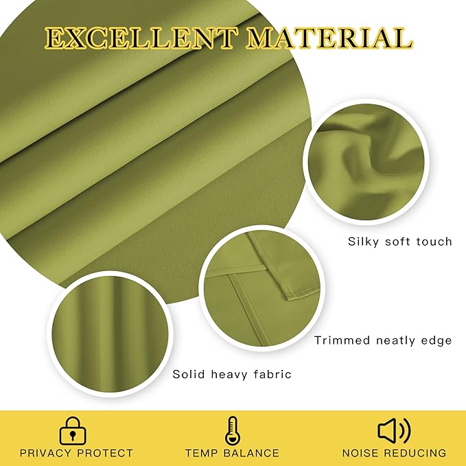 NICETOWN Fresh Green Blackout Curtains 84 inch Length, Grommet Top Room