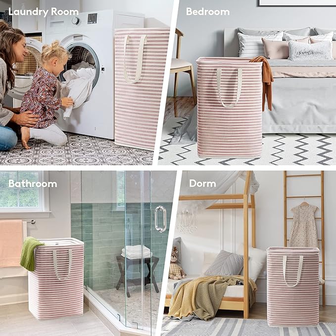 Lifewit Laundry Hamper Large Collapsible Laundry Basket, Freestanding Waterproof Clothes Hamper Storage with Easy Carry Handles for Clothes in Bedroom Bathroom College Dorm for Adults, Pink, 80L