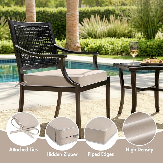 MIULEE Beige Outdoor Chair Cushions Set of 2, 22x22x3 Inch Waterproof Patio Seat Cushions for Outdoor Furniture Couch Sofa, 3 Year Color Fastness High Density Foam with Adjustable Ties