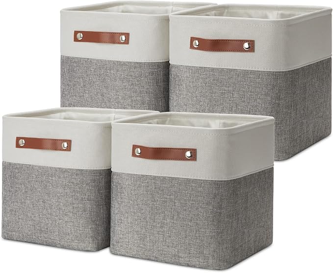 DULLEMELO 11 Inch Cube Storage Bins Fabric Storage Cubes 4 Pack Foldable Cube Storage Baskets for Cube Organizer, Cube Storage Organizer Bins for Home Office Organizer Closet, Shelves, Toy, Nursery