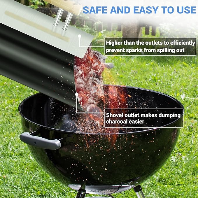 Charcoal Chimney Starter Double Enameled Chimney Starter Charcoal Chimney with Heat Shield & Wood Handle Great Heat Insulation Coal Starter for Grill Easy Grip Charcoal Starter, Black