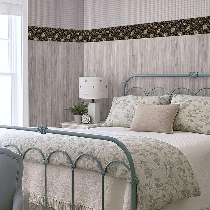 Brown Floral Wall Border 196x4 Inch Peel and Stick Vintage Botanical Wallpaper
