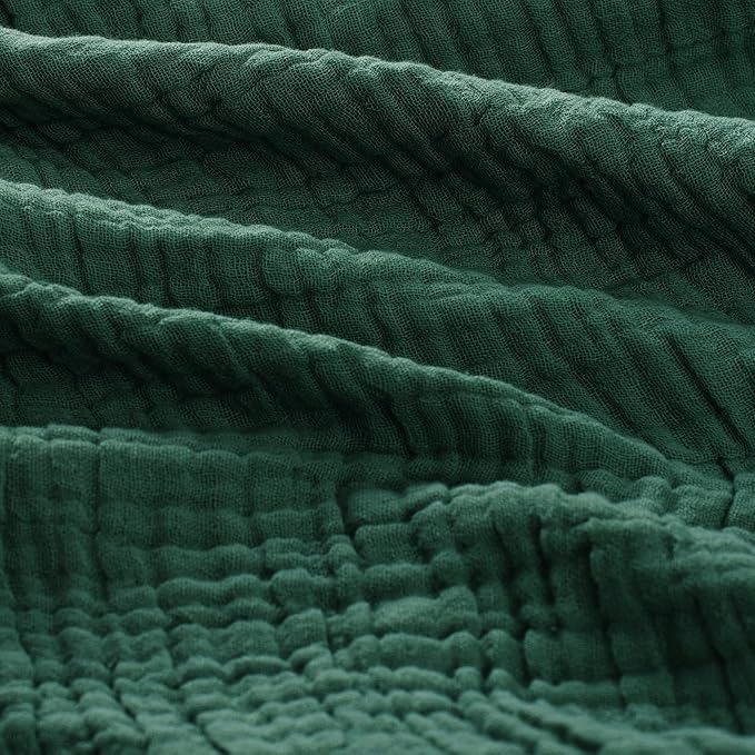 Carriediosa 100% Cotton Muslin Throw Blanket 50" X 70" Throw XL Size，4-Layers Summer Gauze Throws for Bed Couch，Soft Lightweight Breathable Linen Blankets Bedspread for Adults All Season，Dark Green