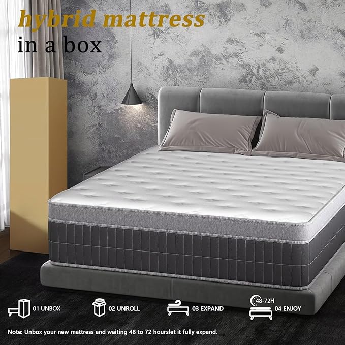 inight Full Mattress 12 Inch, Individual Wrapped Pocket Springs Zoned Hybrid Mattress with Gel Memory Foam, Ergonomic Pressure Relief, Enhanced Edge Support, Breathable Comfort Night, 365-Night Trial