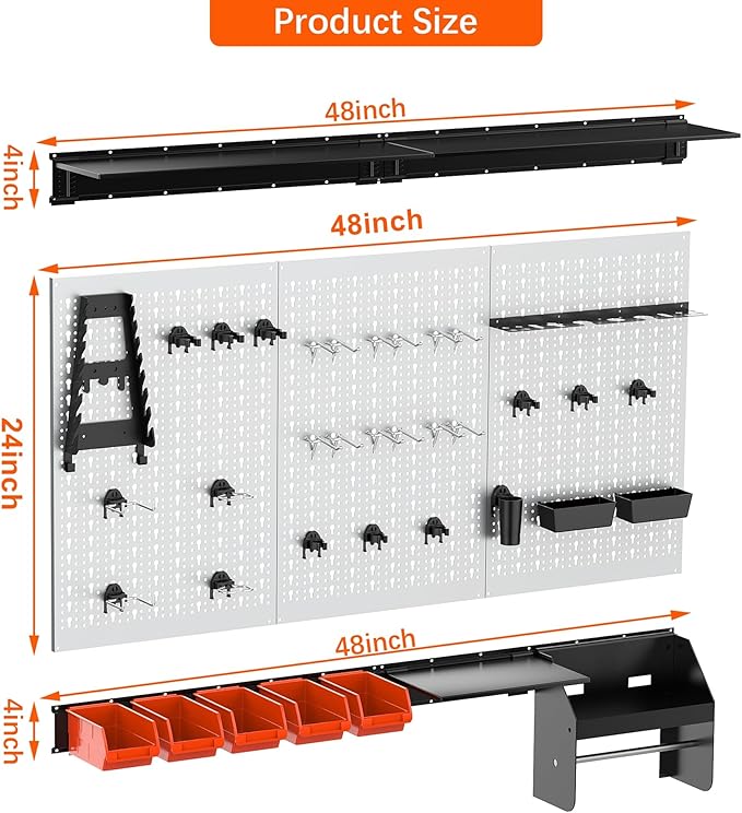 TORACK Pegboard Wall Organizer 4 ft. Garage Metal Pegboard Tool Organizer System