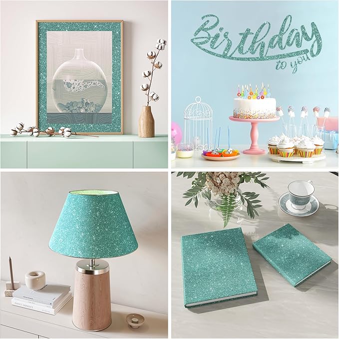 CRE8TIVE 8"x354" Light Teal Glitter Wallpaper Border Peel and Stick Wall Border