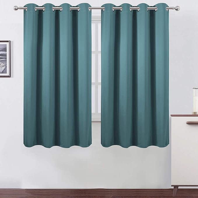 LEMOMO Sea Teal Blackout Curtains 66 x 63 Inch Length/Set of 2 Curtain