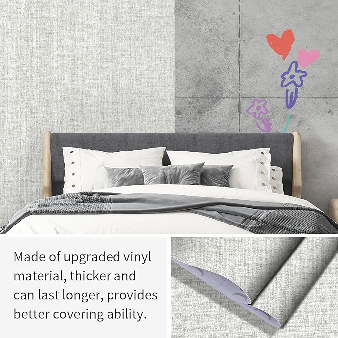Grey Grasscloth Peel and Stick Wallpaper, Vintage Textured Contact Paper 15.75"