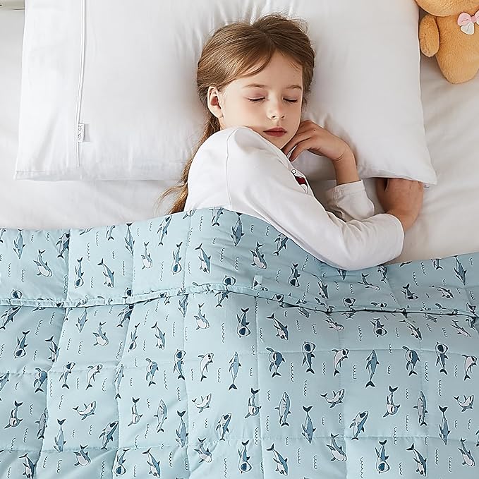 L'AGRATY Weighted Blanket - 40"x60" 7lbs Cooling Breathable Microfiber Material with Glass Beads Small Blanket for All-Season Summer Fall Winter Soft Thick
