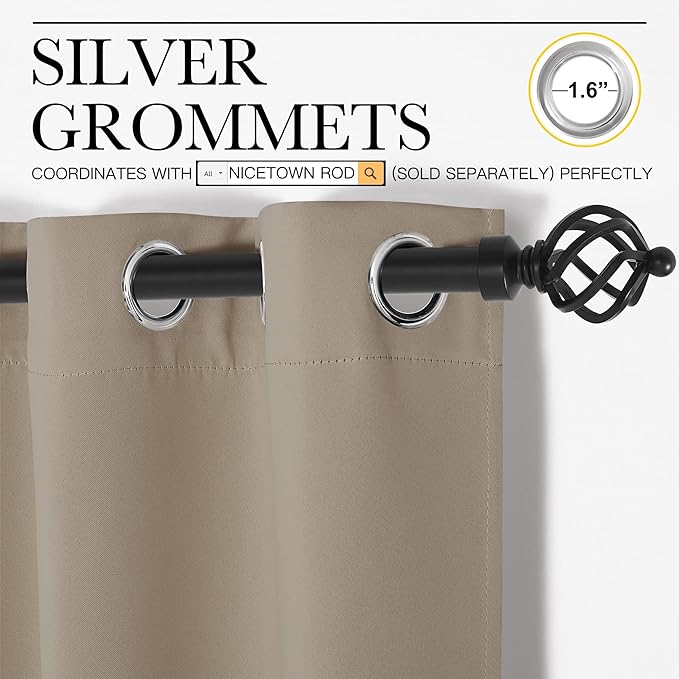 NICETOWN Taupe Blackout Curtains 120" Long