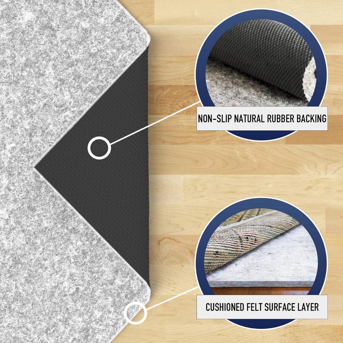 RUGPADUSA - Dual Surface - 2'x5' - 1/4" Thick - Felt + Rubber - Non-Slip Backing Rug Pad - Safe for All Floors