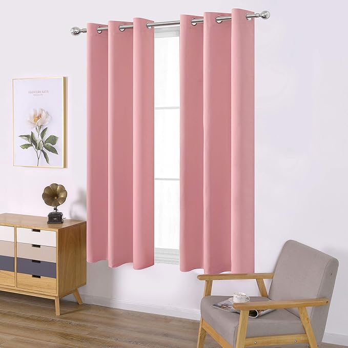 LEMOMO Pink Blackout Curtains 40 x 63 Inch Length/Set of 2 Curtain