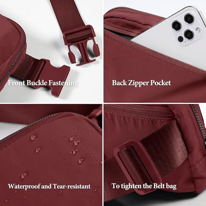 ODODOS Unisex Mini Belt Bag with Adjustable Strap Small Fanny Pack for Workout Running Traveling Hiking, Wine