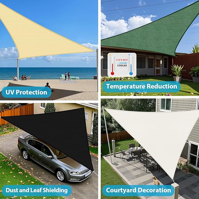 Amagenix Sun Shade Sail 11'X11'X11' Curved Edge Outdoor Shade Canopy White Breathable 95% UV Block Shade Cloth for Patio Garden Backyard (We Make Custom Size)
