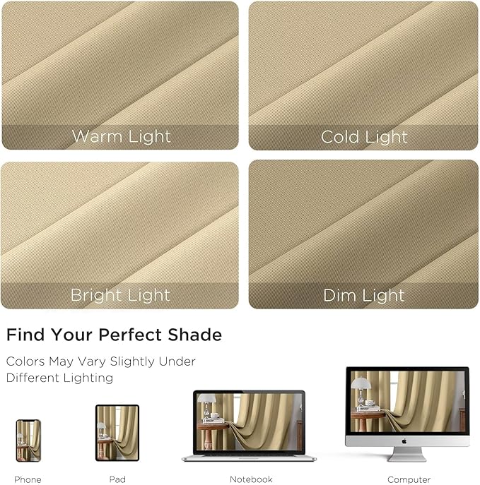 CUCRAF Beige Blackout Curtains 54 inch Length 2 Panels Set, Rod Pocket Room