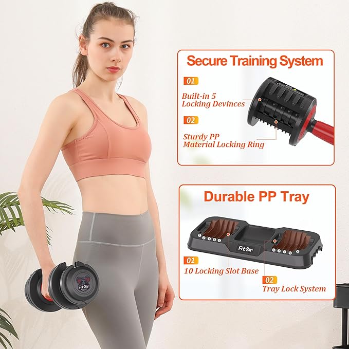 Adjustable Dumbbell Set 25/55/90LBS,10 in 1 Free Weights Dumbbell with Anti-Slip Texture Handle,1 Sec Speed Adjustment Men/Women Gym and Home Strength Training Equipment.