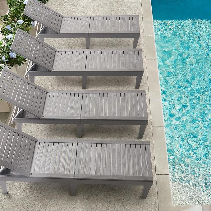 Nestl Sun Tanning Chair - Light Grey Chaise Lounge Chair Outdoor, Lightweight Pool Lounge Chairs Set of 6, Adjustable 5-Position Reclining Lawn Chair, Waterproof Beach Outdoor Lounge Chairs