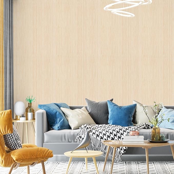 Beige Grasscloth Peel and Stick Wallpaper Texture Contact Paper A Set of 15.7"