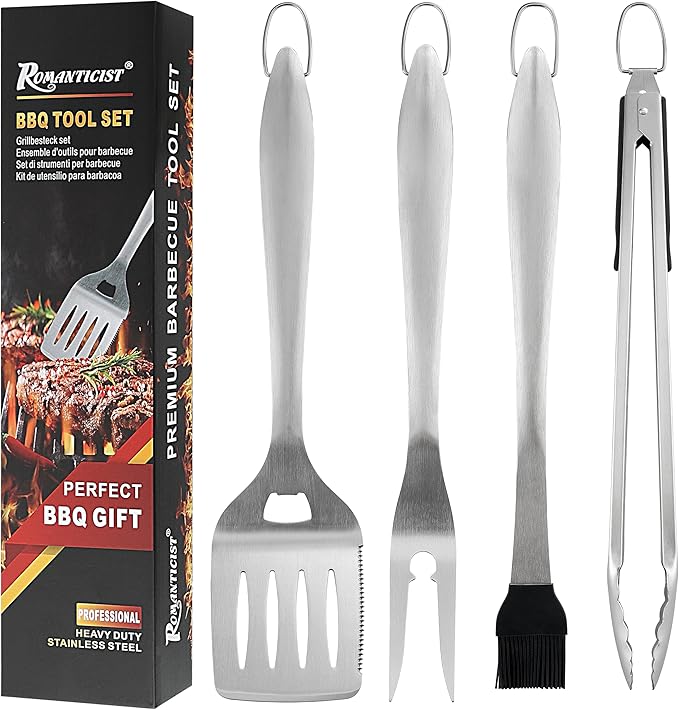 ROMANTICIST 4pcs Heavy Duty Grill Accessories for Top Chef - Professional Grill Tools Set & Basic BBQ Tools for Backyard Restaurant Outdoor Kitchen - Deluxe Grill Gift for Dad on Father’s Day Birthday