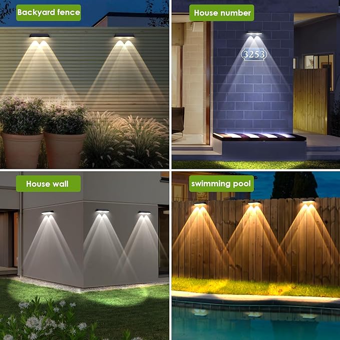 Solar Fence Lights Outdoor - 2700/4000/6000K 3 Mode, 8 Pack Solar Fence Lights Outdoor Waterproof LED, Fence Light Solar Powered for Outside, Backyard, Railing, Step, Patio,Wall and Home Improvement