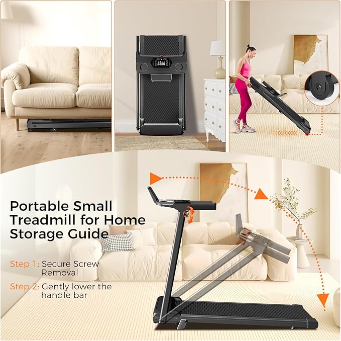 Treadmill with Incline, 3.0HP Small Treadmills for Home, Portable Electric Treadmill with Handles,Lightweight Walking Pad,Compact Running Treadmills,Walking Pad with Handle,LED Dispay,300LBS Capacity